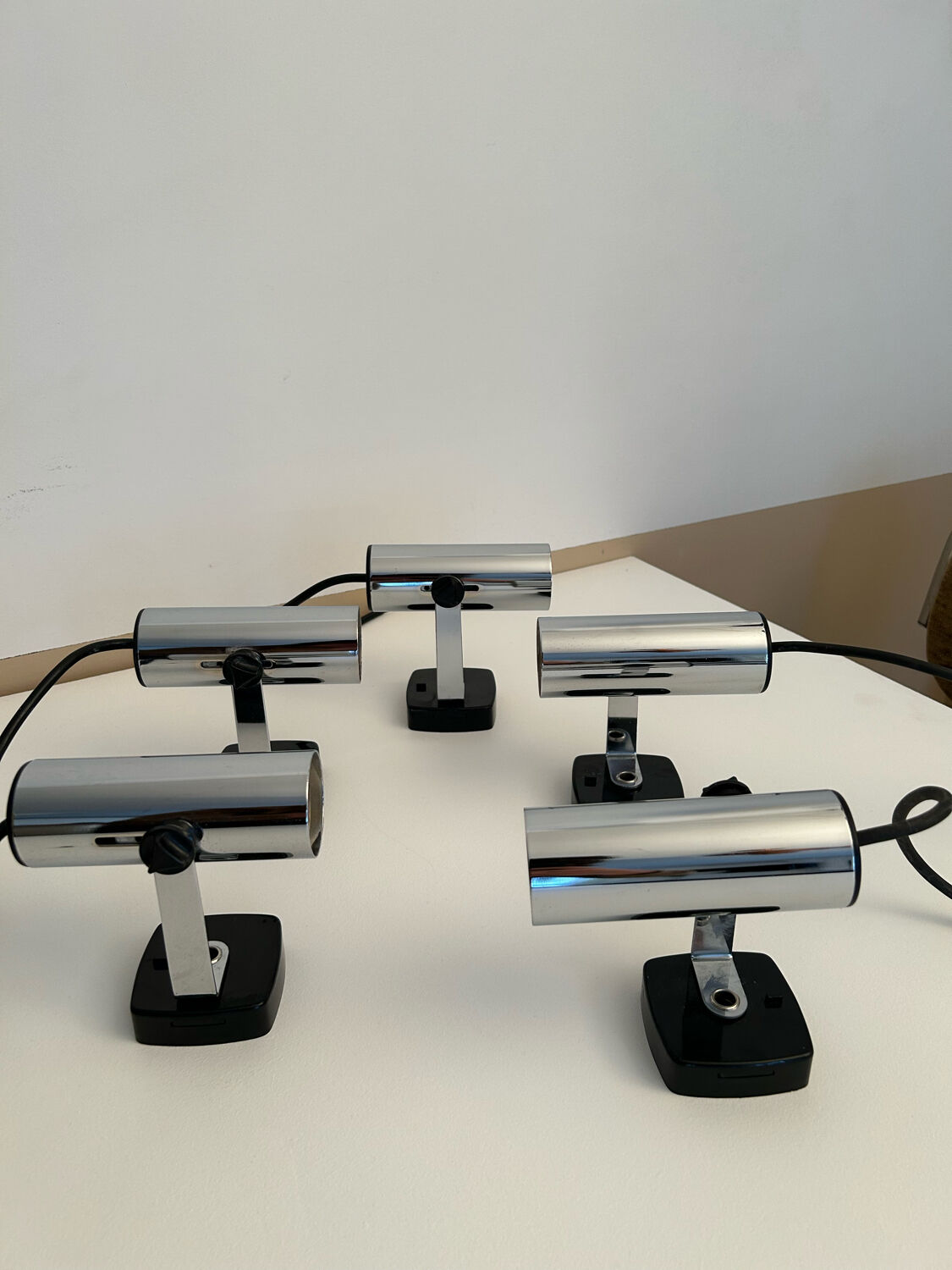 Set de 5 appliques vintage orientable chromée, Italie 1970