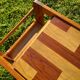 Pine coffee table, 1970s marquetry top, vinyl record rack.