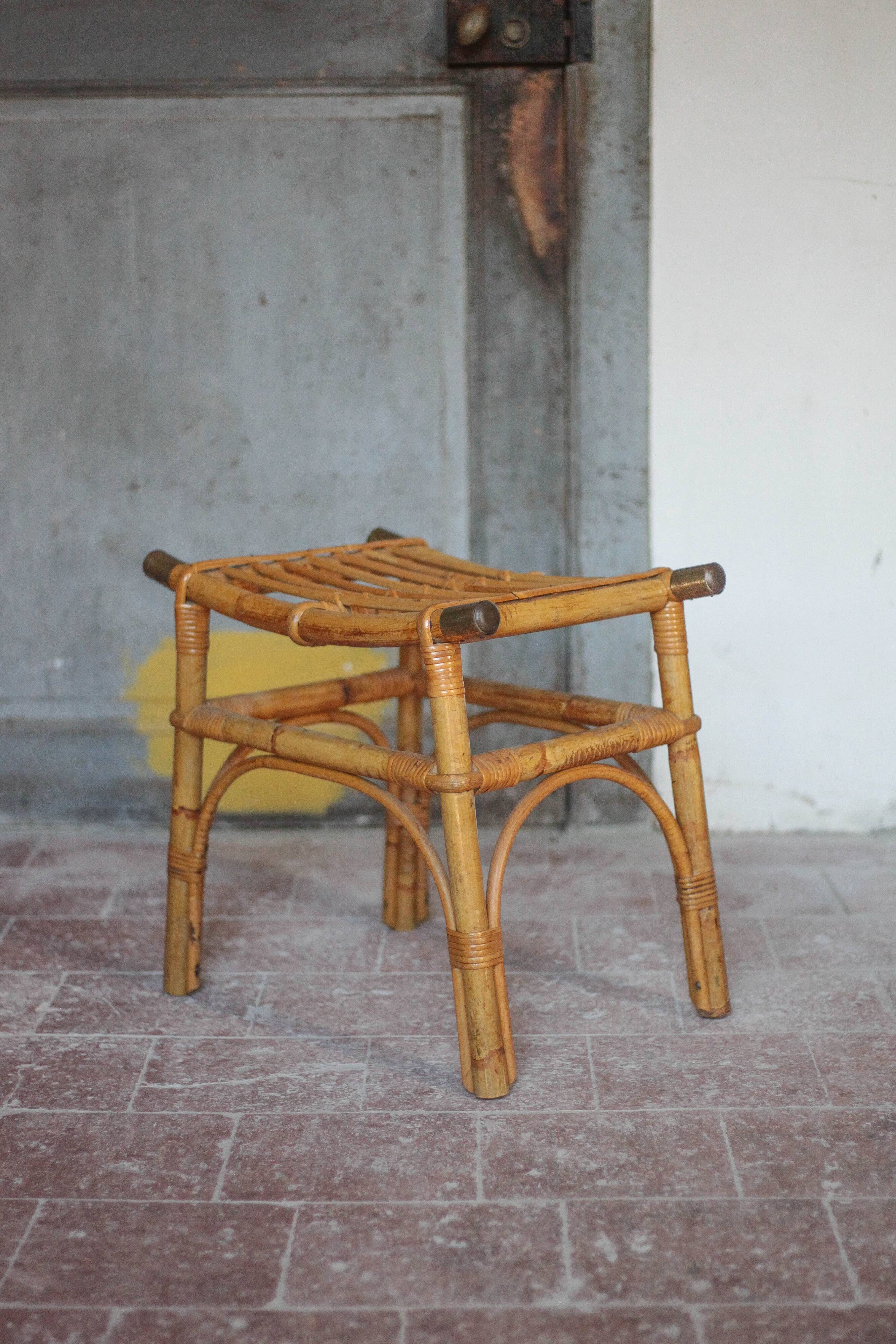 Vintage bamboo stool or bamboo luggage rack, ottoman