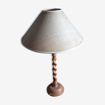 Table lamp in braided blond wood, braided rattan lampshade, 70 years