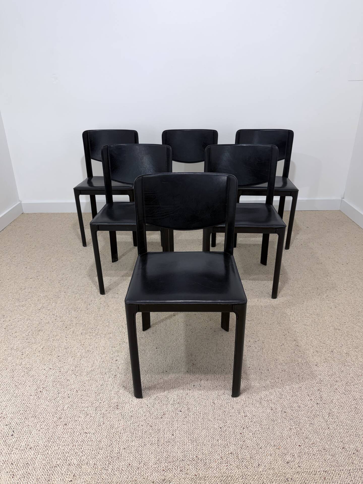 Set of 6 Matteo Grassi chairs in black leather – Italian design