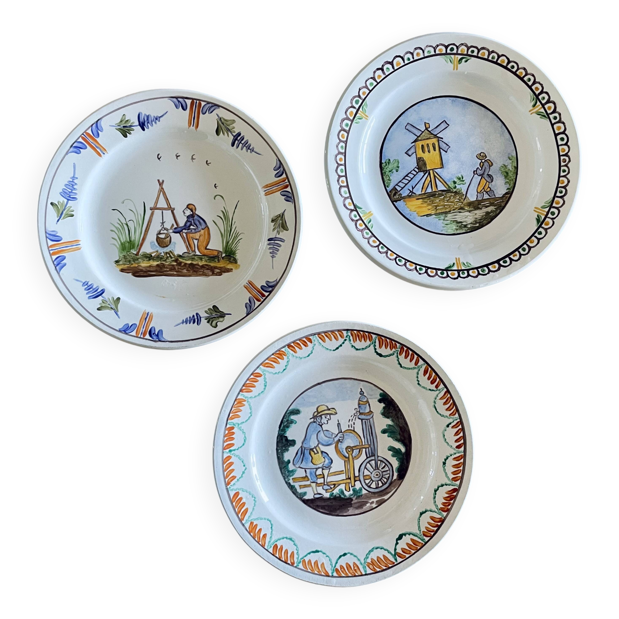 19th Century Plates Popular Faience Moulin des Loups & Hamage