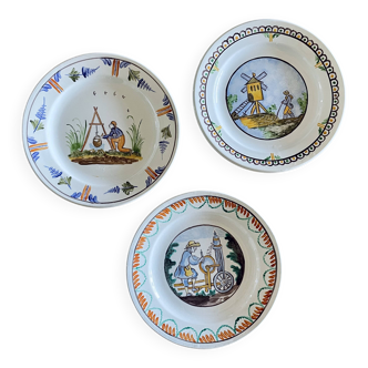 19th Century Plates Popular Faience Moulin des Loups & Hamage