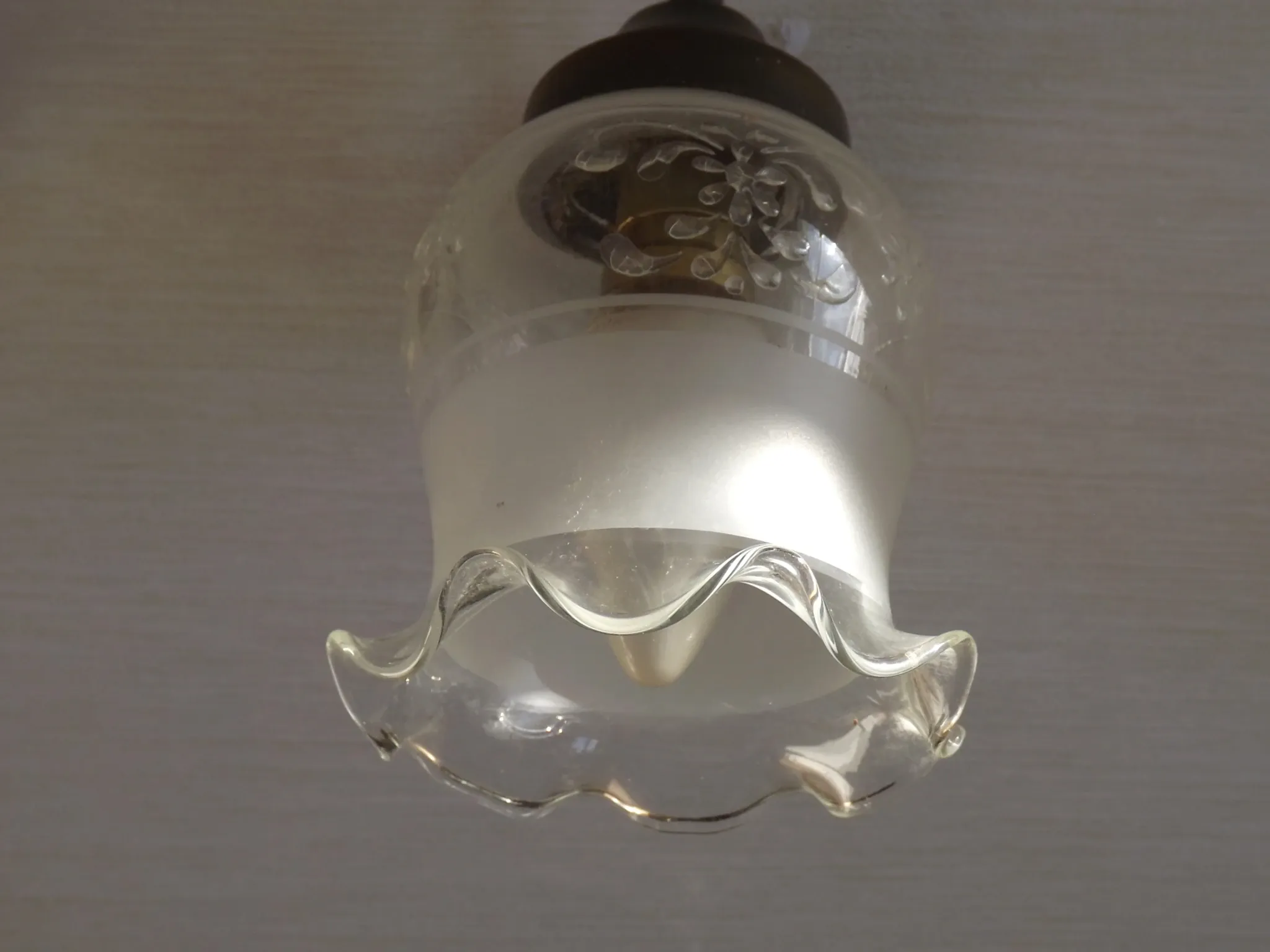 Pair of French Vintage Bronze Effect Metal Wall LIghts Floral Glass Shades