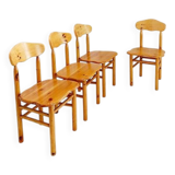 Rainer Daumiller style set of 4 brutalist pine chairs