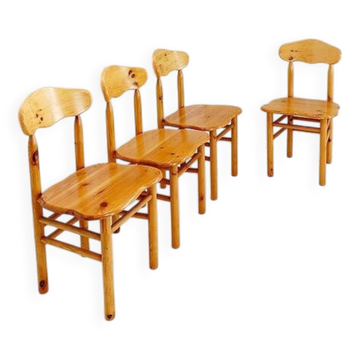Rainer Daumiller style set of 4 brutalist pine chairs