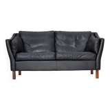 1970s, Danish 2-seater sofa, original black furniture leather, teak wood.