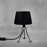 Mid-Century Polish Modern Small Table Lamp with Black Lampshade, 1960s