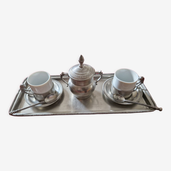 Earthenware and pewter coffee service