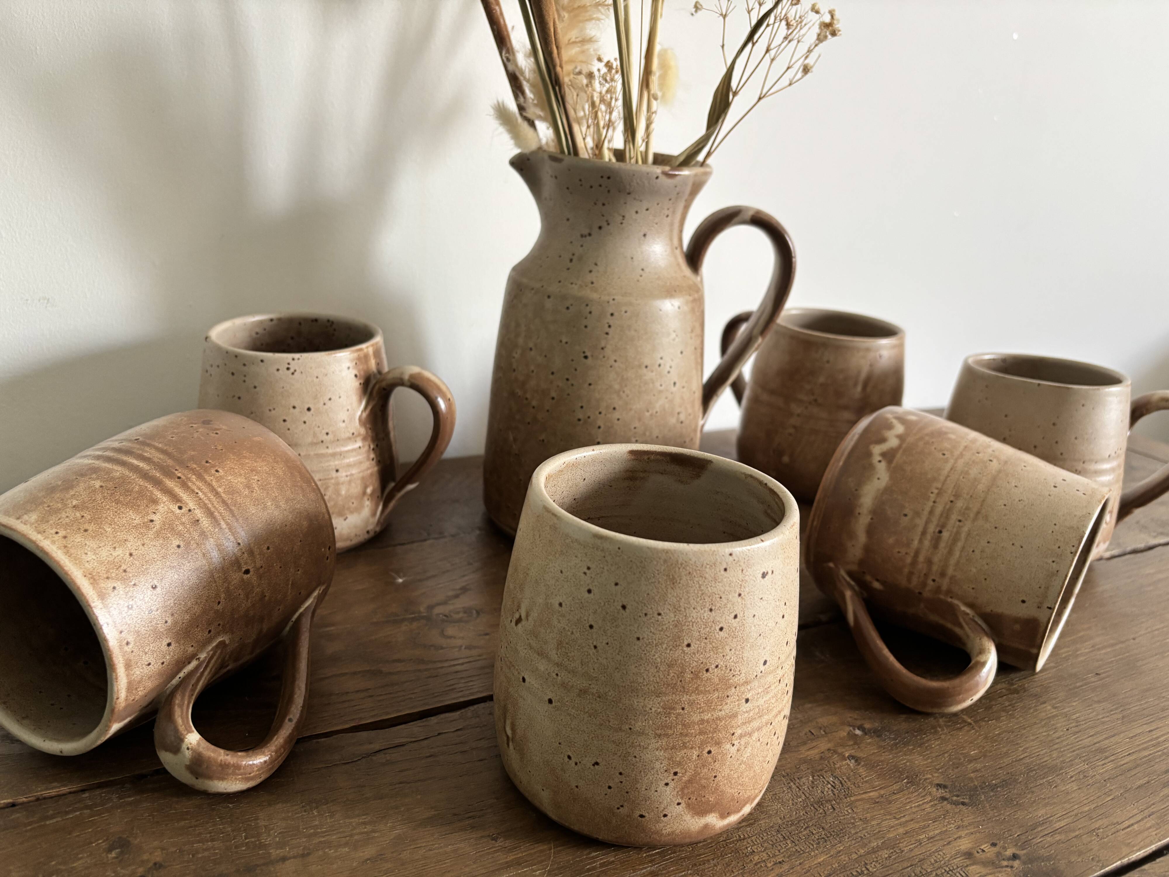 Vintage complete stoneware service – 6 mugs & jug Vallauris