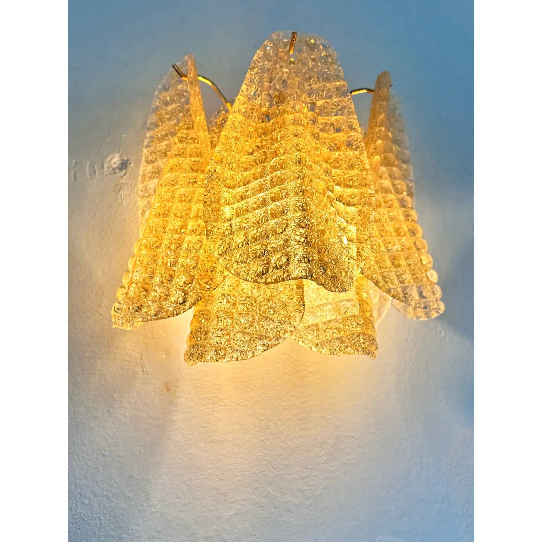 Contemporary Modern Gold "Granigli" "Rondini" Murano Glass Wall Sconces Set.