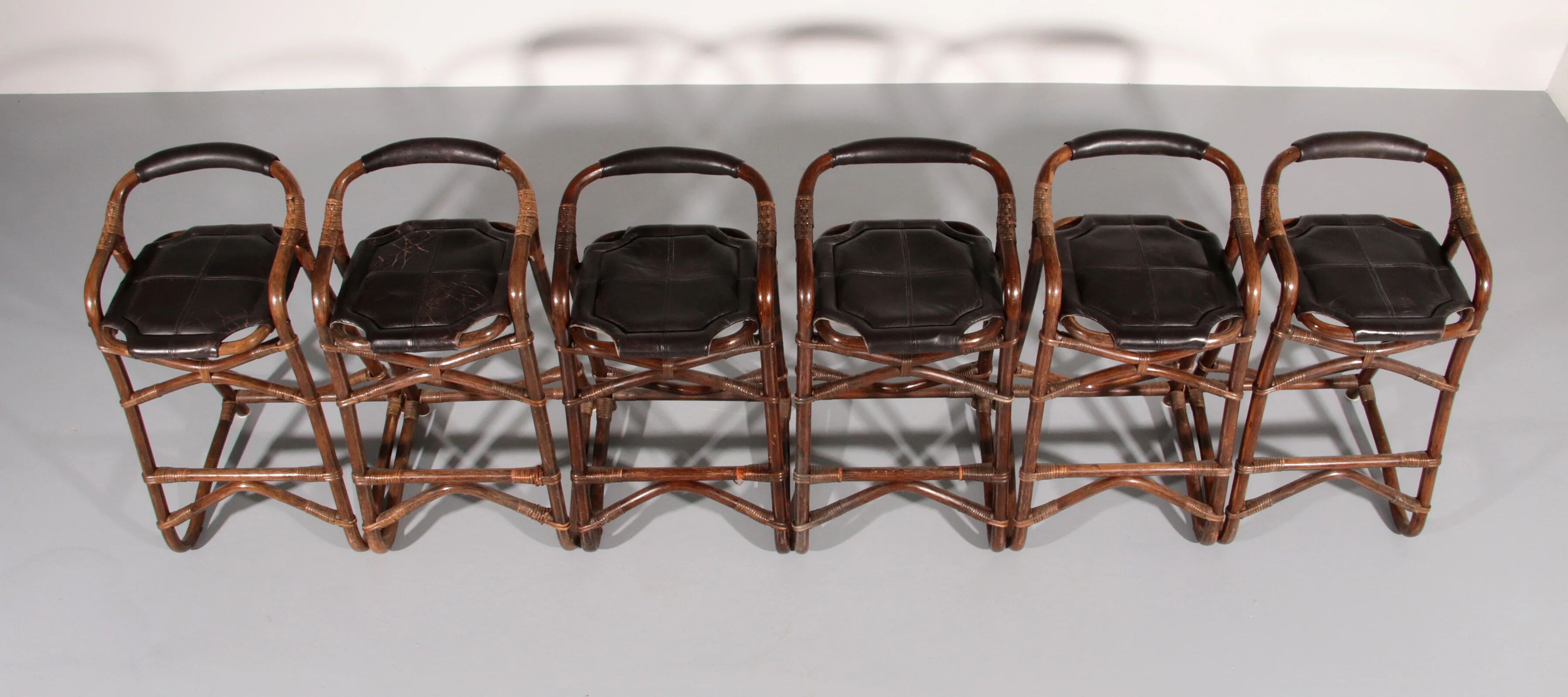 Tabourets de bar en bambou de milieu de siècle, design Horsnæs, Danemark, 1970.