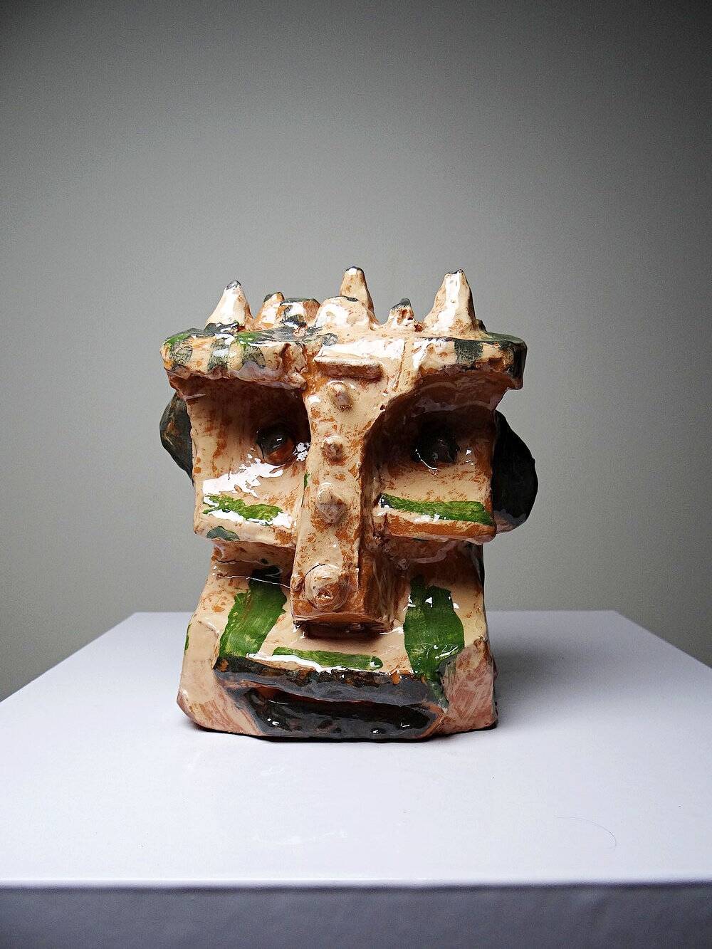 Modern anthropomorphic sculpture in glazed terracotta, vintage 70-2000.