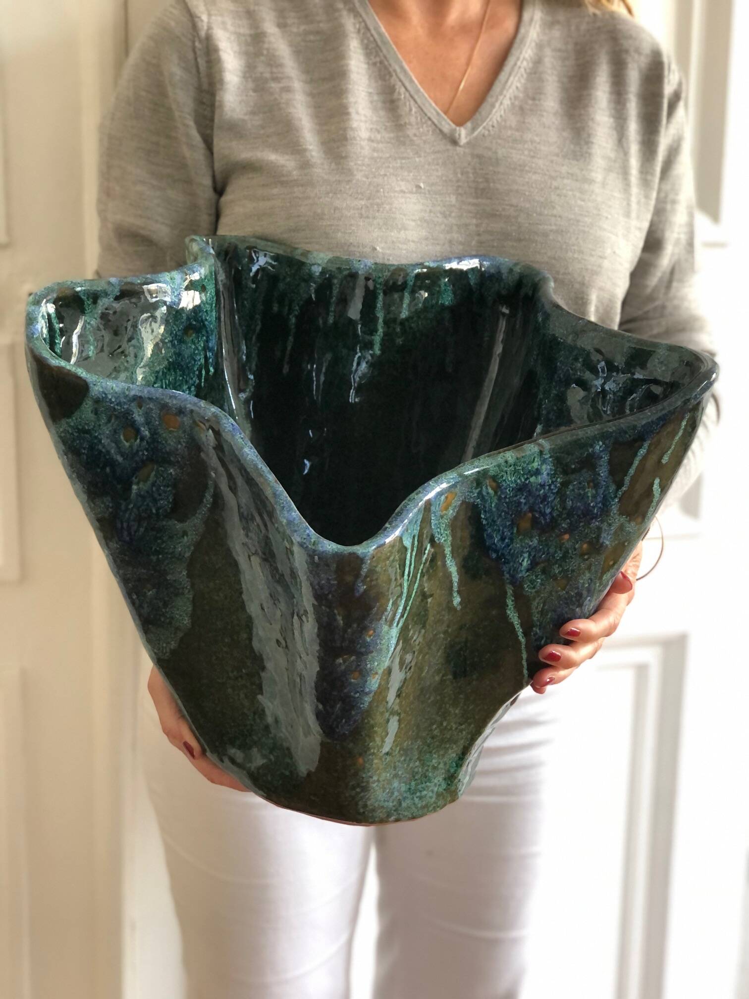 Glazed green/blue vase sculpture