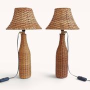 Pair of Table Lamps in Handwoven Wicker and Rattan, France, 1960s