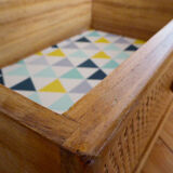 Chest of drawers vintage wood and rattan blond 4 drawers ca 1970