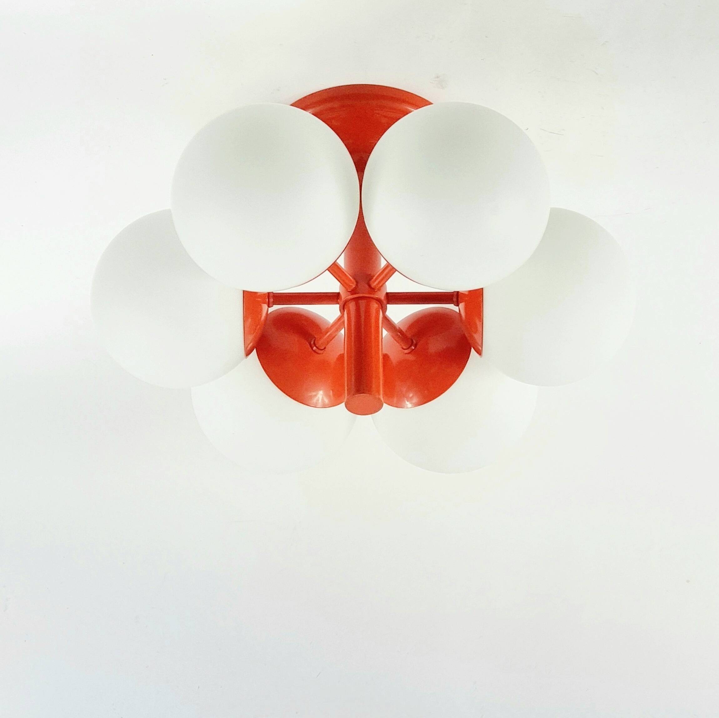 Large Space Age Sputnik Opal Glass Ceiling Light from Kaiser, Germany, 60s