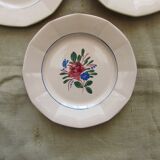 6 plates a decor floral on pink background faience digoin sarreguemine