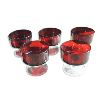 6 old transparent red champagne glasses h8 cm