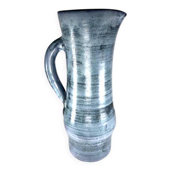 Pichet en céramique bleu Jacques Pouchain Dieulefit France 1960