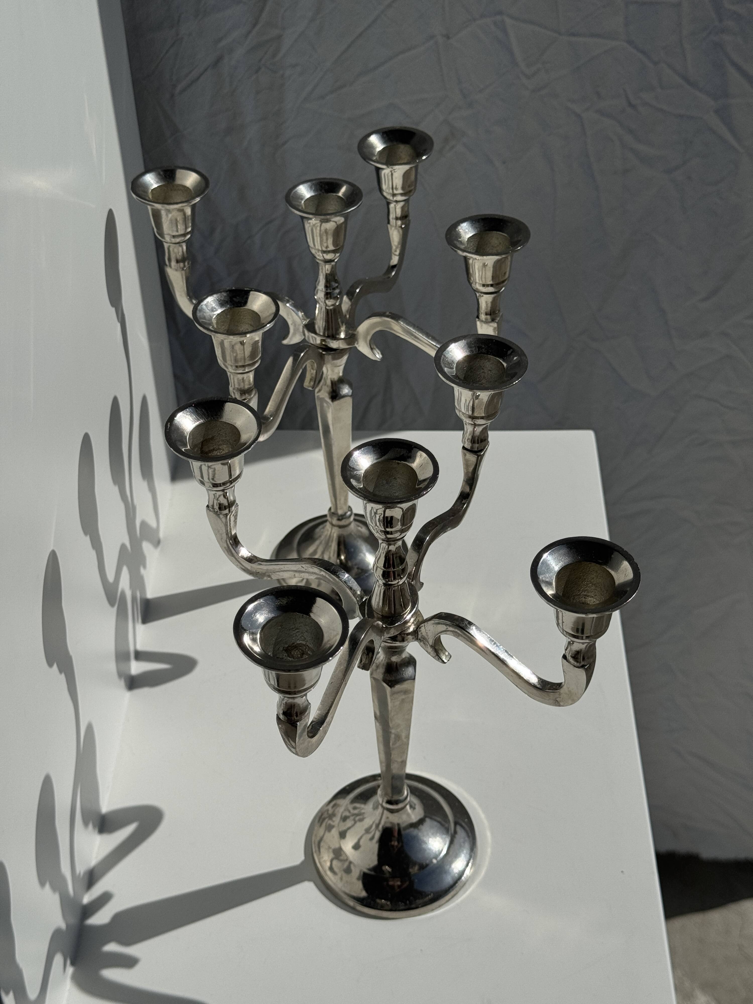 Pair of 5-arm silver-plated metal candlesticks H27