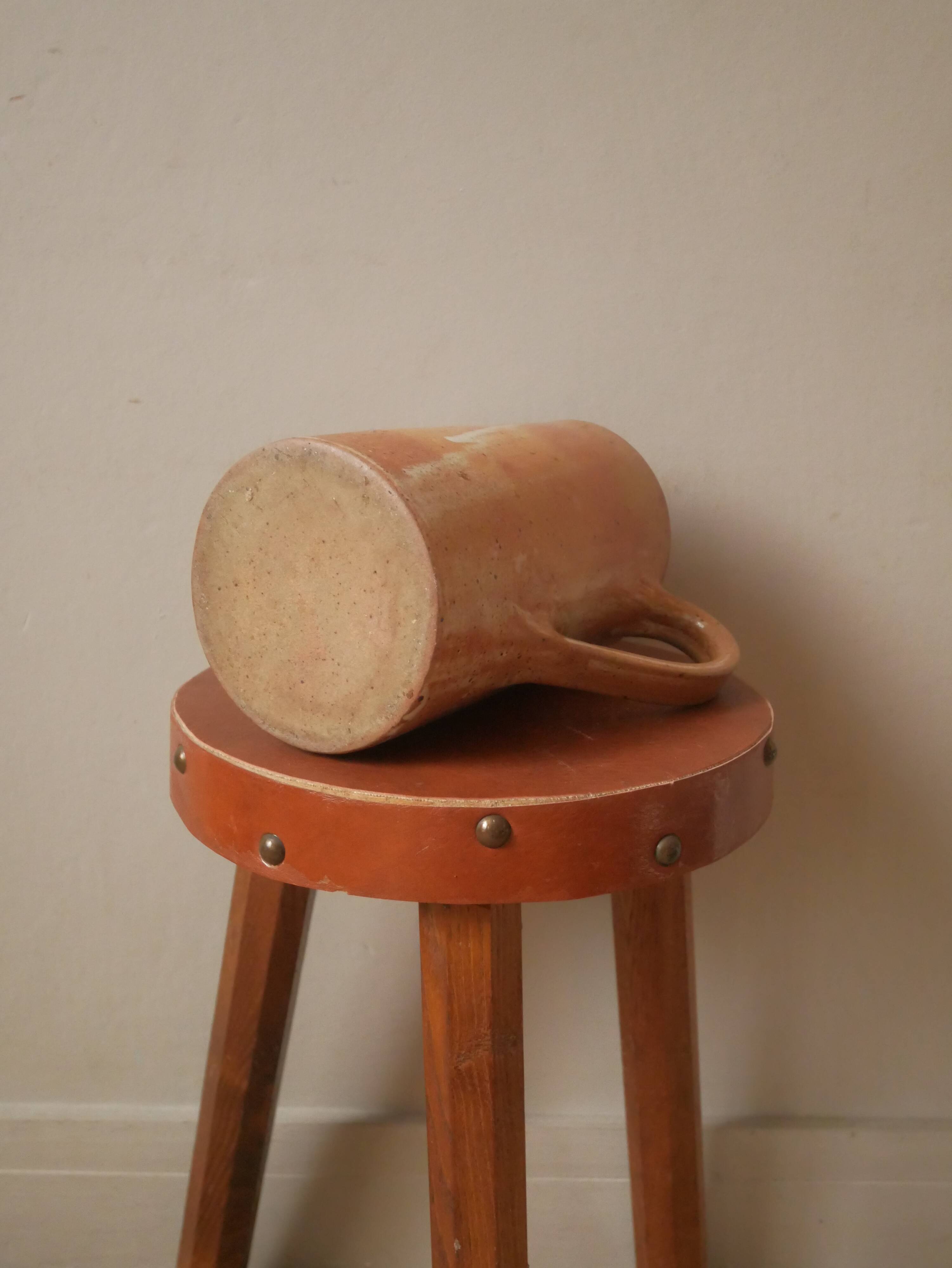 Pitcher vase with handle ceramic handmade pottery decoration Scandinavian countryside artisanal sandstone