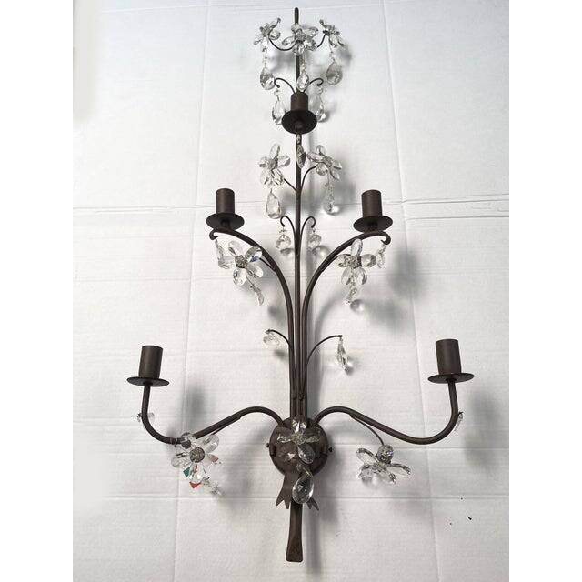 Contemporary rush and crystal flowers wall lamp