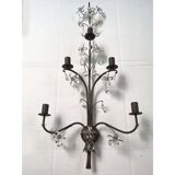 Contemporary rush and crystal flowers wall lamp