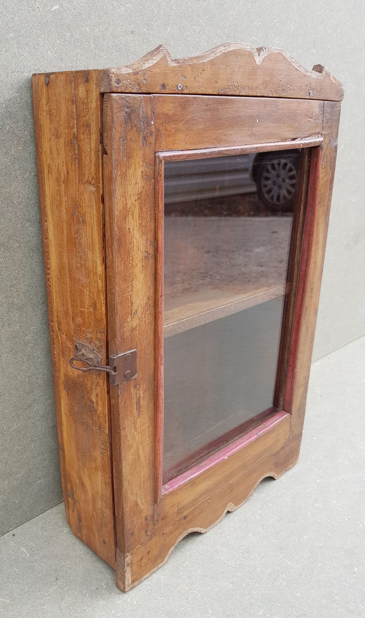 Medicine cabinet wall display case in ancient Burmese teak