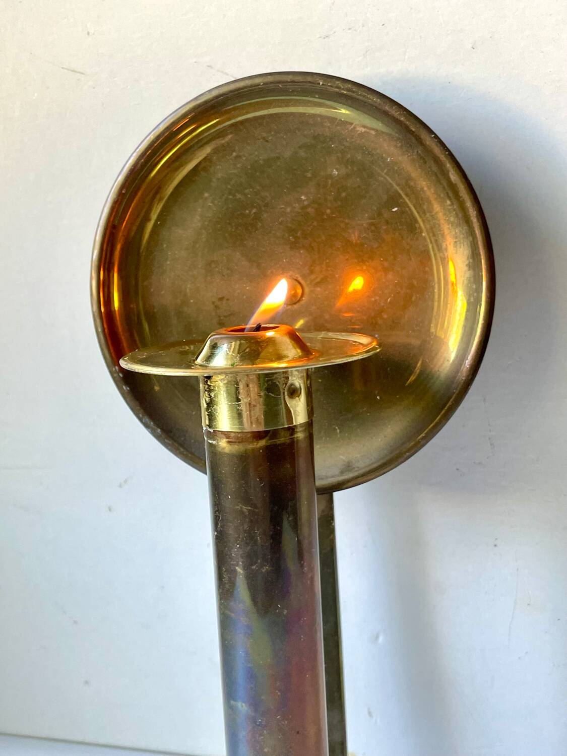 Vintage brass Scandinavian Art Deco wall candle holder sconce