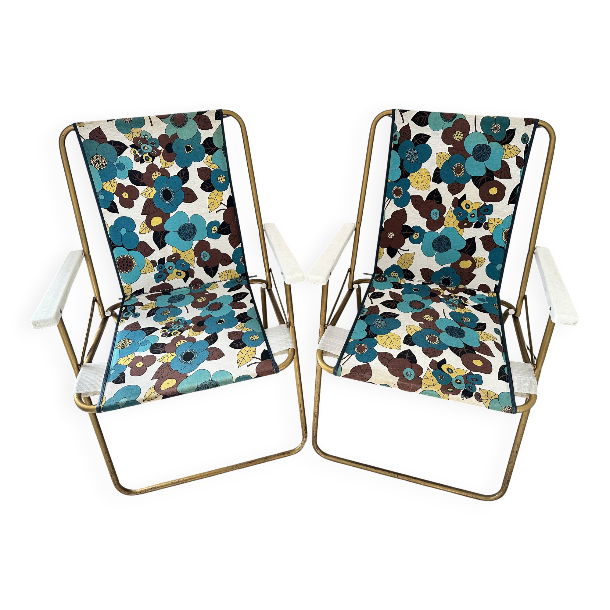 Pair of vintage Lafuma armchairs from the 60s/70s – Made in France – floral fabric