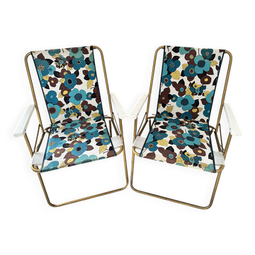 Pair of vintage Lafuma armchairs from the 60s/70s – Made in France – floral fabric