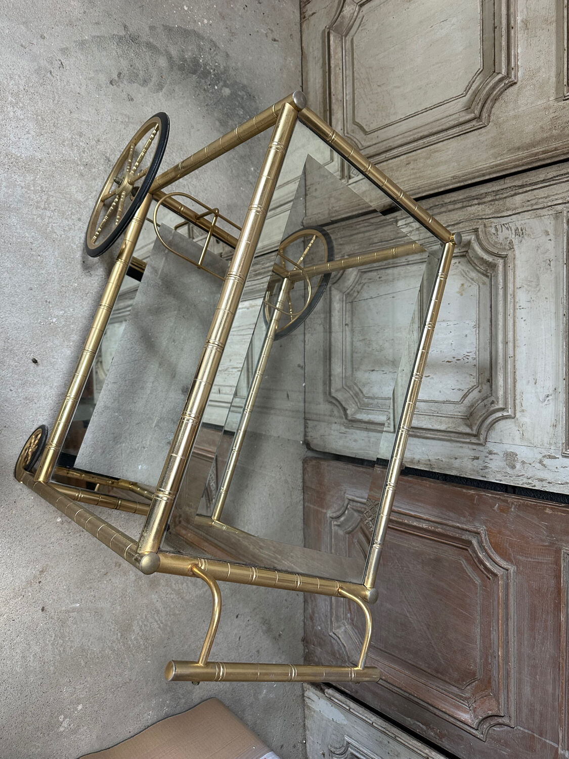 Vintage gold bar cart serving trolley