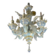Petit Lustre Vénitien En Verre De Murano Bleu Opalescent Et Doré, 6 Bras De Lumière Vers 1950