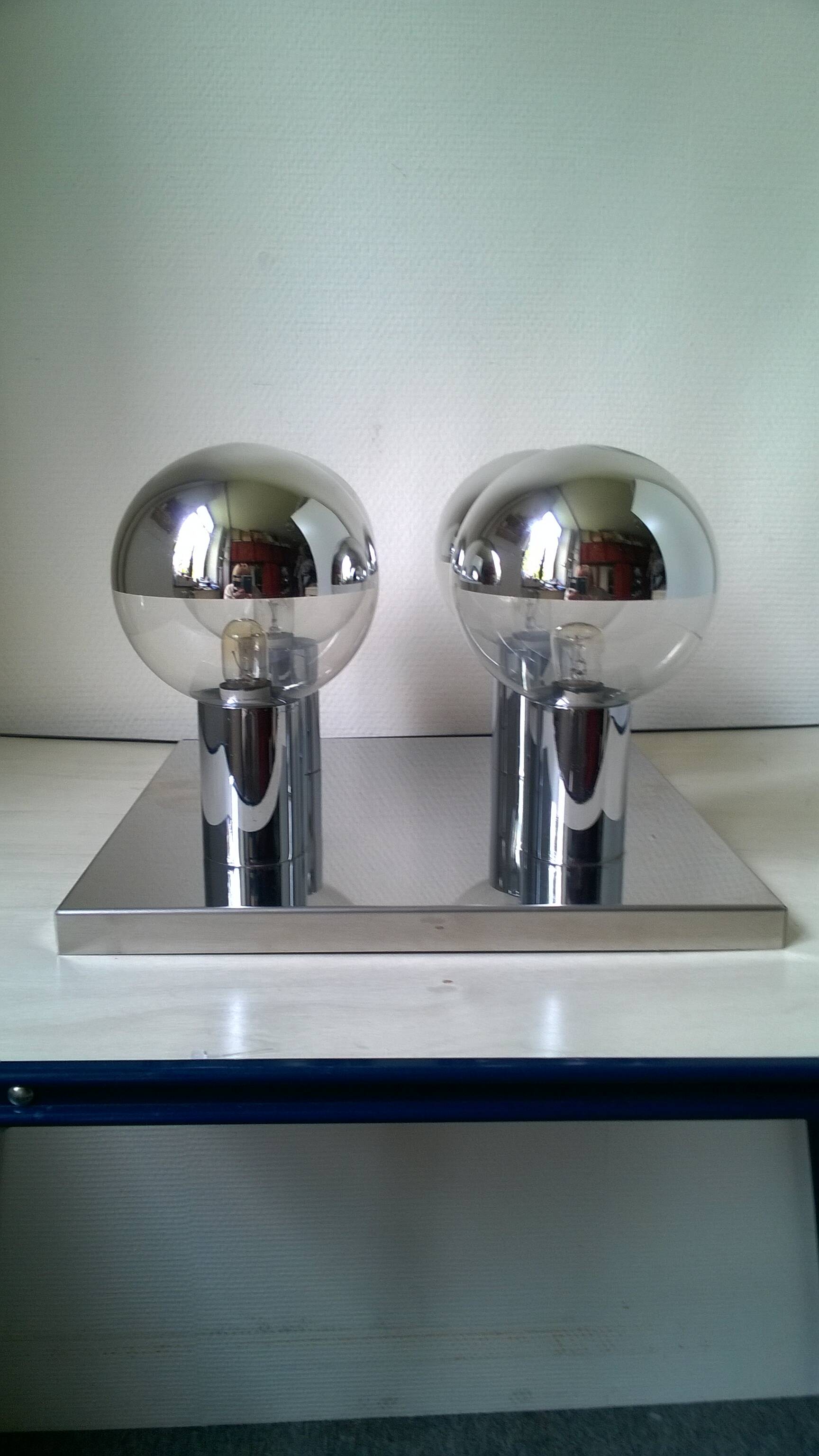 Ceiling or wall light in chromed metal and glass (Motoko Ishii for Staff