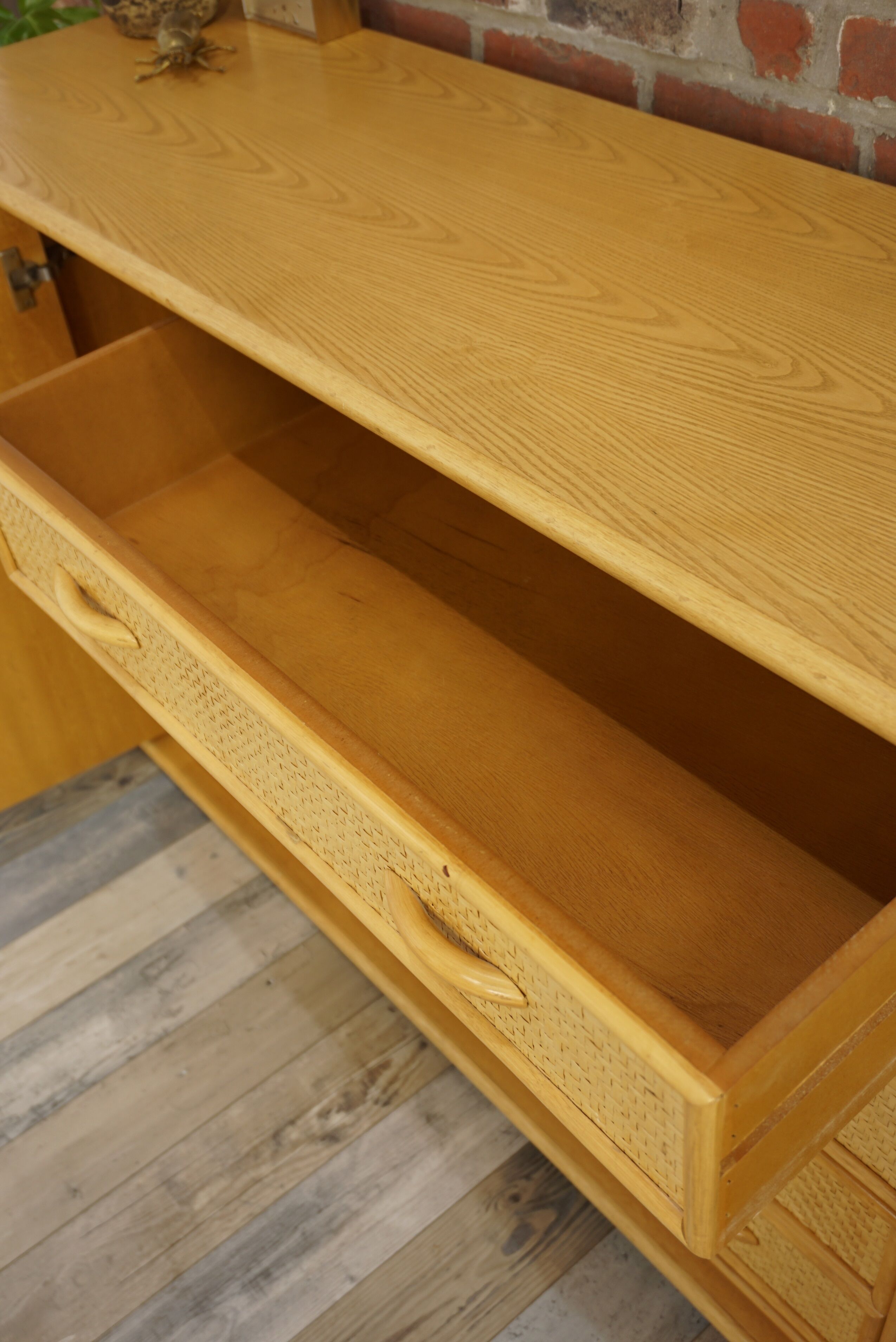 Wooden and rattan sideboard