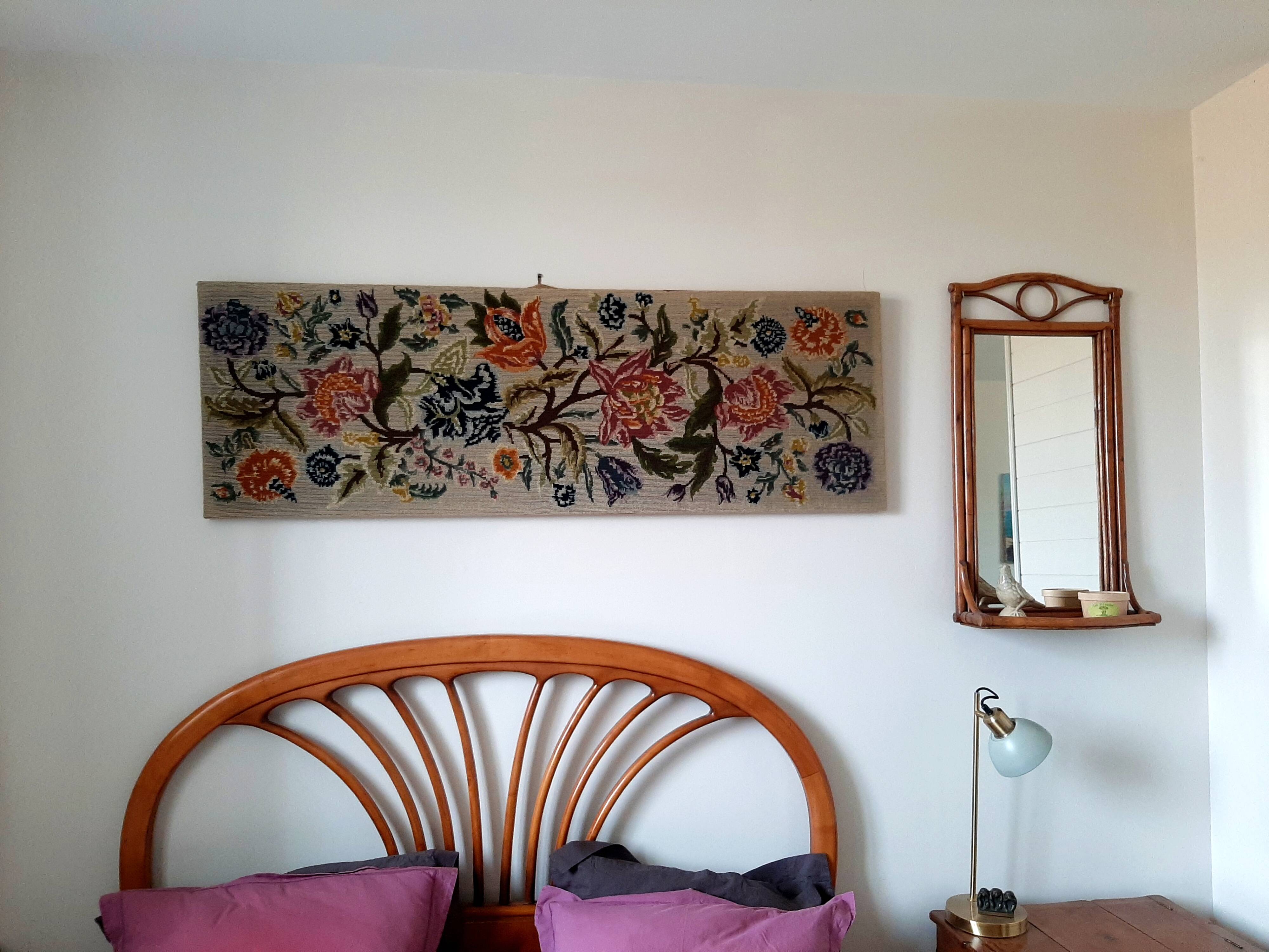 1970s wall tapestry with large multicoloured flowers