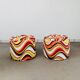 Pair of "psychedelic" fabric poufs from the 70s.