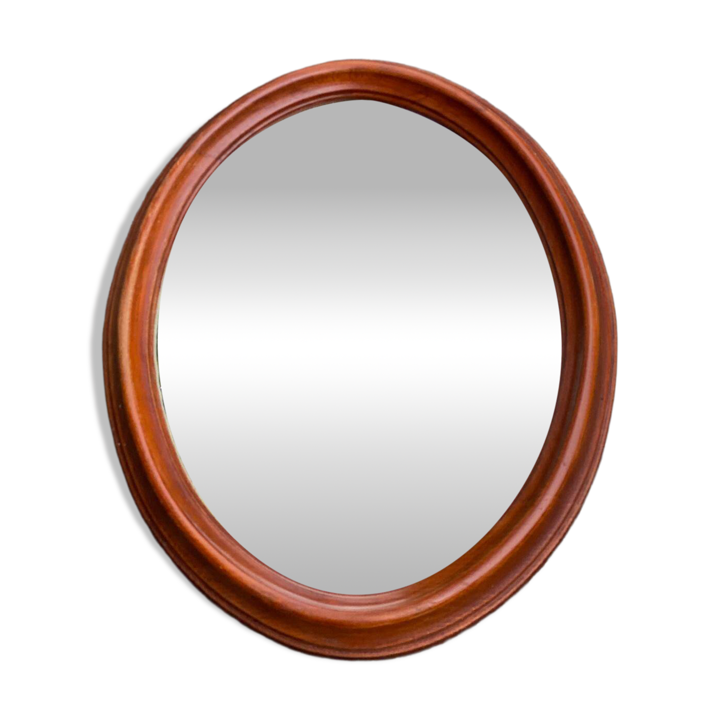Vintage oval mirror in solid wood 1960 60x48cm