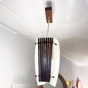 Suspension en verre opalin et teck, circa 1960