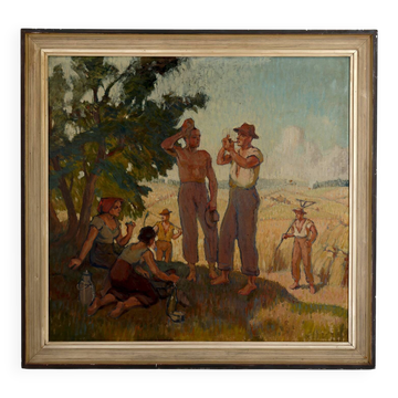 Oil on isorel panel – The Harvesters at Rest c. 1930–1940