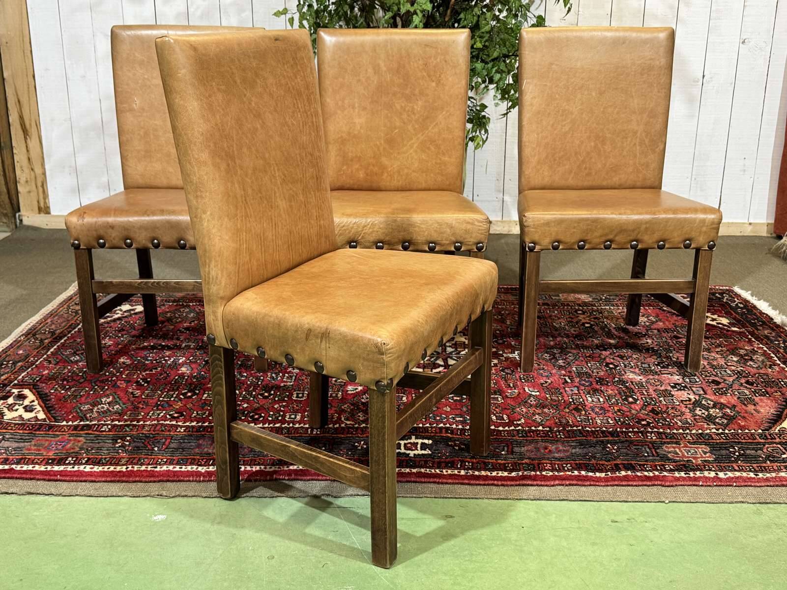 Set of 4 English beech chairs with faux leather from the 1980s.