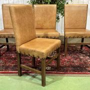 Set of 4 English beech chairs with faux leather from the 1980s.