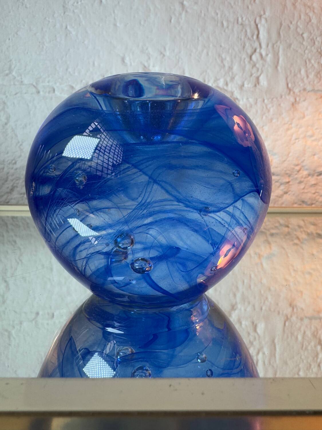 Kosta Boda blue glass candlestick from the 1980s