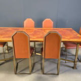 Vintage burl wood and brass dining table by Belgochrom, 1970s