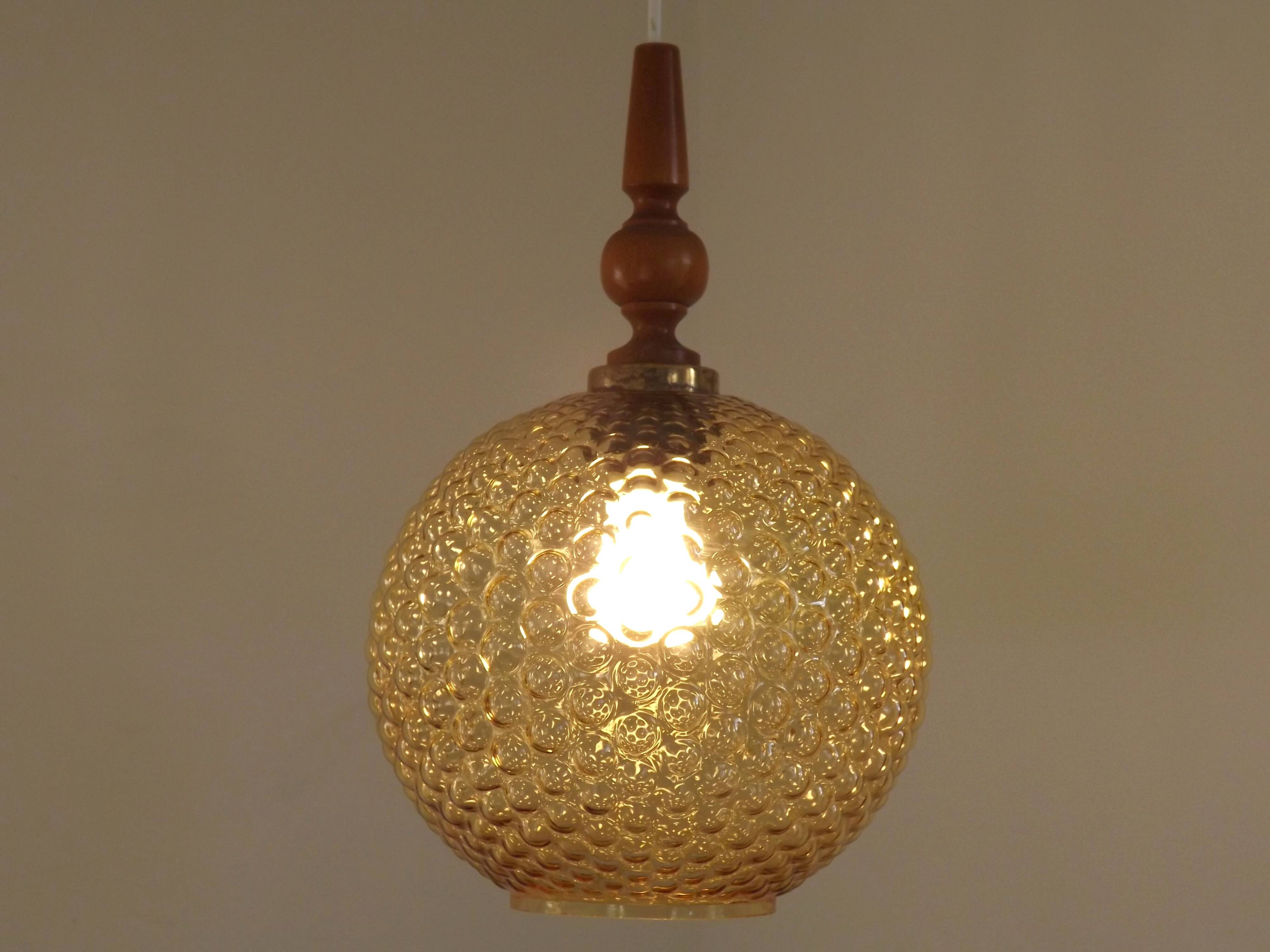 French Vintage Retro Ceiling Light (1960s/70s) Amber Bubble Glass Shade 5115