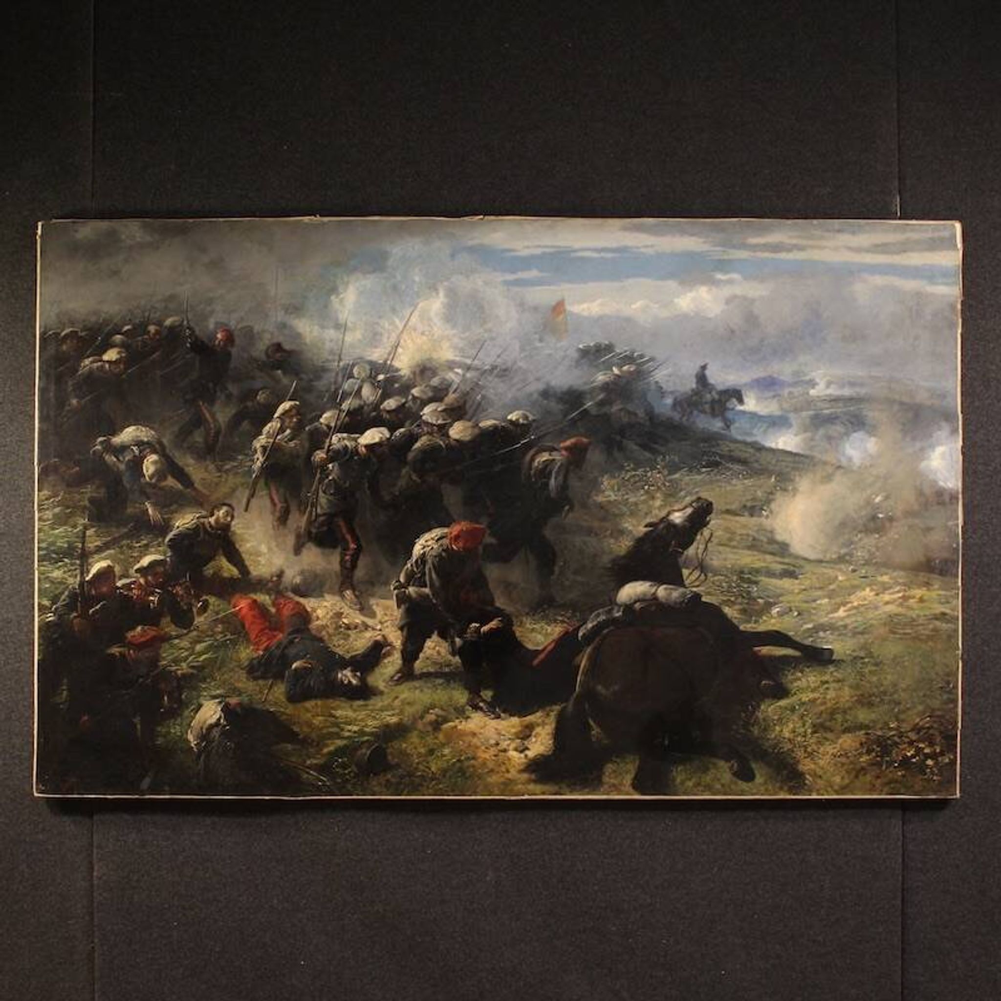 Great battle of the 19th century, painting signed H.P.