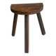 Antique wooden tripod stool with a semi-circular seat.