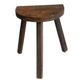 Tabouret tripode bois ancien assise demi-lune