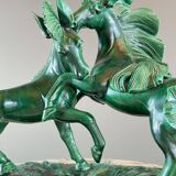 Glazed Ceramic Sculpture, Two Horses, Signed R. Prunet, 20th Century